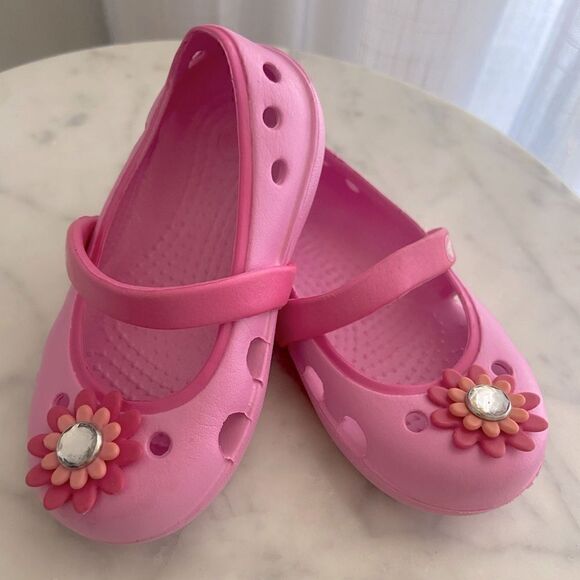 Crocs Kids Girls Keeley Springtime Embellished Mary Jane Flats Shoes Pink 6/ C6 - Picture 13 of 13